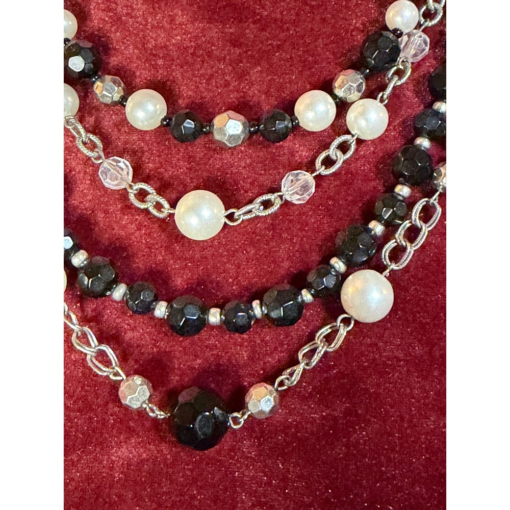 Premiere 21" Strand Faux Pearl Black Beaded Silver Tone Character Necklace - Picture 3 of 5